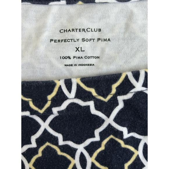 Charter Club Women XL Navy Blue Geometric Pima Cotton Boat Neck T-Shirt Top - Picture 4 of 7